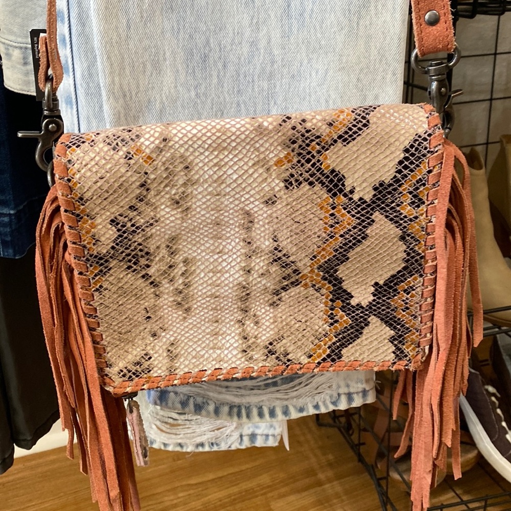 Naughty Monkey Snakeskin & Suede Fringe Crossbody - Picture 3 of 6